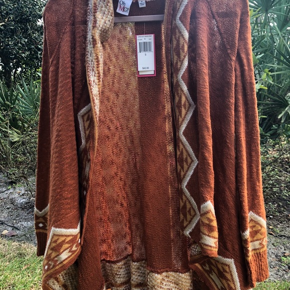 NWT OhMG size S detailed cardigan brwn w/org tint - Picture 2 of 5